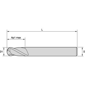 GOmill™ GP - Ball Nose - 2 Flutes - DIN 6527 Plain Shank -  Plain Shank - Metric
