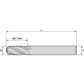 GOmill™ GP - Ball Nose - 4 Flutes - DIN 6527 Plain Shank - Short/Long - Metric