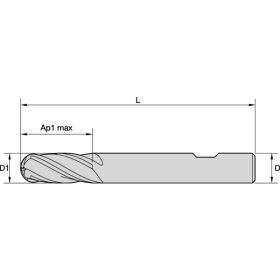 GOmill™ GP - Ball Nose - 4 Flutes  - DIN 6527 Weldon® Shank - Short/Long - Metric