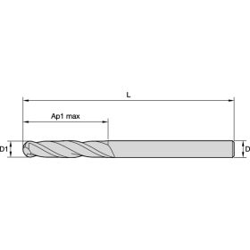 GOmill™ GP - Ball Nose - 2 Flutes - Plain Shank - Inch